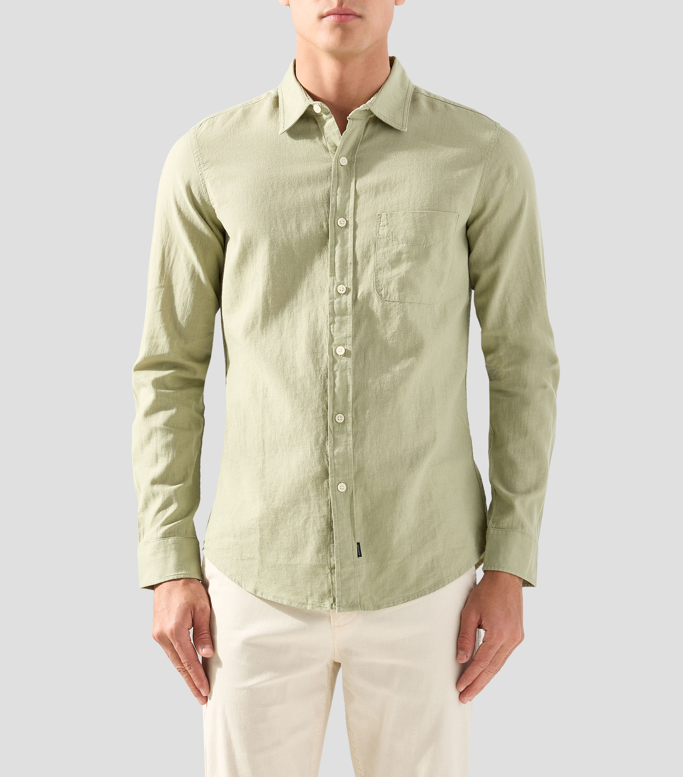 Camisa liso manga larga Hombre